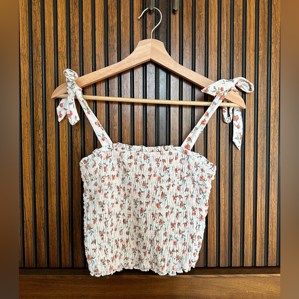 Abercrombie & Fitch Peach Floral Strappy Shoulder Top